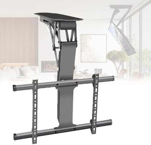 QianCruxtacy Motorized Ceiling TV Mount, Hidden Drop Down TV Lift for 43-65 Inch TV, Electric Adjustable Ceiling TV Mount, Motorized Flip Down TV Mount Bracket, 0-90° Tilt, Remote & Switch Control