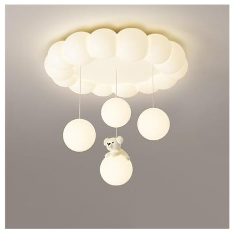 LUOYAOB Wolken-Deckenleuchte, weiße Unterputz-Deckenleuchte mit Fernbedienung, Bärentier, Kinderzimmer-Deckenleuchte, Kinderzimmer, Mädchen-Schlafzimmer, moderne Leuchte