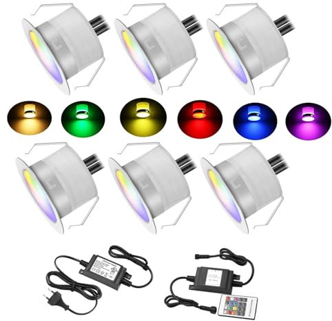 6 Stück Led Terrassenbeleuchtung Einbaustrahler RGB Einbaustrahler Bodeneinbauleuchte Bodenstrahler Bodeneinbaustrahler IP67 wasserdicht 0.6W Ø31mm led Terrasse Küche Garten bodenstrahler außen