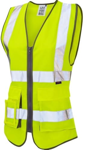 Leo Workwear LYNMOUTH Hi-Vis Multipocket Knitted Polyester Ladies Superior Waistcoat, XXL, Yellow