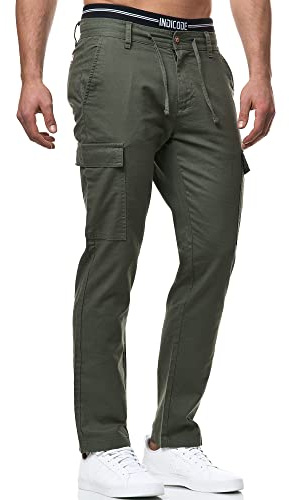 Indicode Herren Leonardo Cargohose aus Leinen & Baumwolle Atmungsaktiv | Atmungsaktive Funktionshose für Büro und Alltag, Herrenhose, Stoffhose, Arbeitshose, Outdoorhose, Freizeithose für Männer