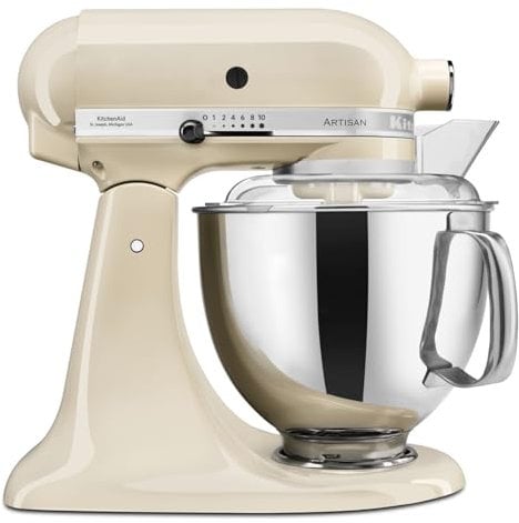 KitchenAid Küchenmaschine - Artisan - Kippbarem Food Processor - Teigknetmaschine mit 5 Zubehör - 2 Schüsseln aus Edelstahl - 4.8 L - Creme