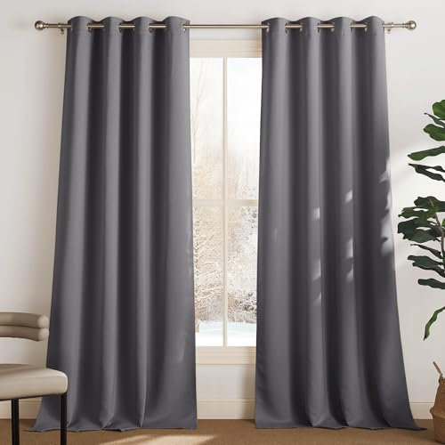 PONY DANCE Verdunkelungsvorhang Grau Ösenschal Blickdicht 2er Set H 260 x B 140 cm Extra Lange Gardinen und Vorhänge Wärmeisolierend Thermal Blackout Curtains for Living Room