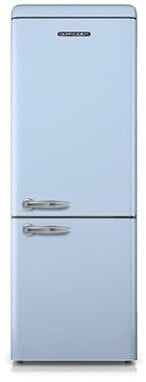 SCHNEIDER SCB300VBL, Réfrigérateur combiné vintage, 304L (211+93), Froid brassé, Dégivrage automatique, Pose libre, Pieds réglables, 3 clayettes verre, Bleu