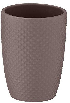 WENKO Zahnputzbecher Punto Dark Taupe - Zahnbürstenhalter für Zahnbürste und Zahnpasta, Keramik, 8 x 11 x 8 cm, Taupe