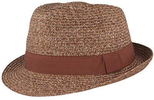 Breiter Chapeau de Paille Trilby Chapeau de Soleil d'été - avec Ruban Gros Grain - 100% Papier - Pliable Léger Souple Doux pour la Peau et Confortable - Marron - Small