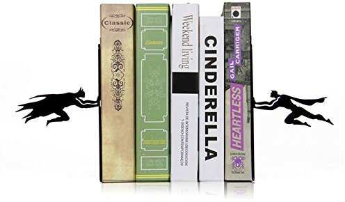 Kreative Bookends, Superheld Heavy Duty Metall Dekorative Buchstützen Student Book Stehen Home Office Schule Bücherregal Geschenk (Color : Black)