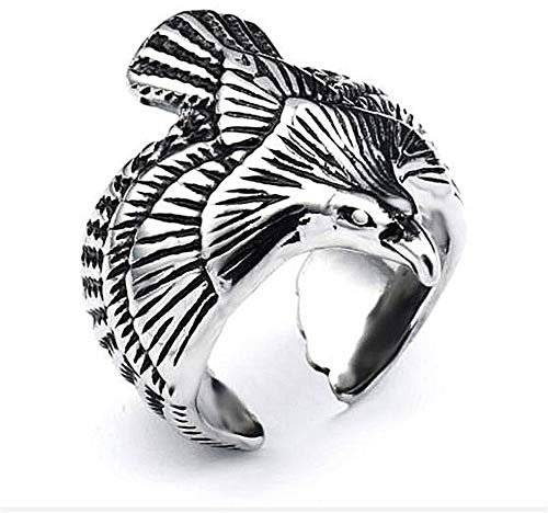 BlackAmazement 316L Edelstahl Ring Adler Eagle Silber Schwarz Biker Herren (63 (20.1))