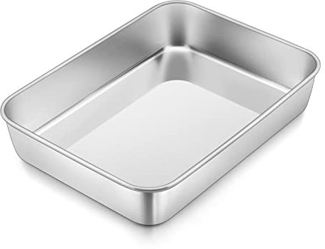 Herogo Small Oven Tray, Stainless Steel Baking Tray (26.5x20.2x5 cm), Rectangle Small TrayBake Cake Tin for Brownie Cake Lasagna, Non Toxic & Healthy, Mirror Finish & Rust Free, Dishwasher Safe
