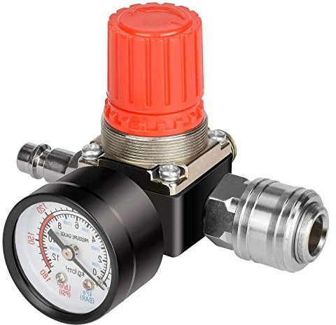 Drado 1/4 Regolatore di Pressione del Compressore d'aria, Regolatore Pneumatico per Compressore d' aria, Compressore Aria Interruttore valvola con manometro 175 PSI (4 Fori)