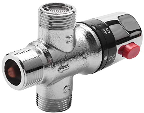 Ocnvlia 3 Wege Thermostat Mischventil Aus Massivem Kupfer, 3/4 Solar Warm Wasser Bereiter, Regulierendes Temperatur Regel Ventil, Silber