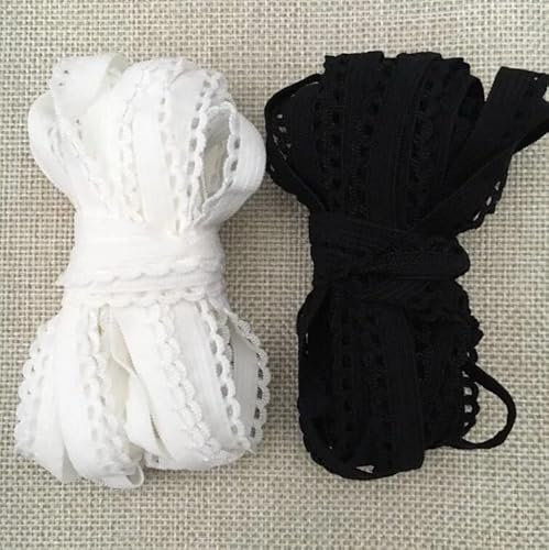Yulakes 10 Meter Kleine Spitze Trim Weiß Schwarz Elastizität Spitzenborte Unterwäsche Elastische Spitzenband für Handwerk Diy Nähen Kleidungsstück Zubehör 1cm