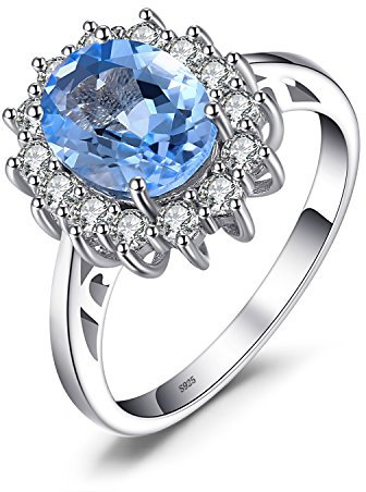 JewelryPalace Prinzessin Diana Kate Middleton Edelstein Echt Blau Topas Ring, Verlobungsring Eheringe Promise Verlobung Ring Silber 925 Damen, Silberringe Damenring Antragsring Ringe, Damen Schmuck 46