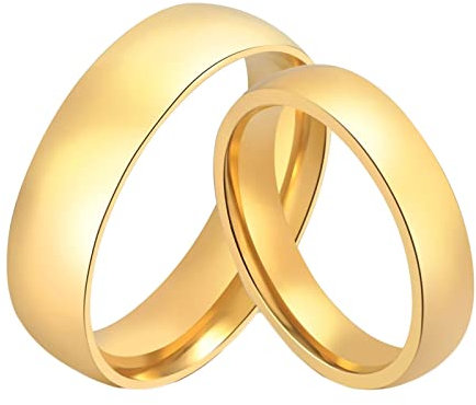 Homxi 2 Eheringe mit Gravur,Trauringe Edelstahl Goldring mit 4/6MM Rund Einfach Poliert Verlobungsringe für Paar Damen 54 (17.2) + Herren 65 (20.7)