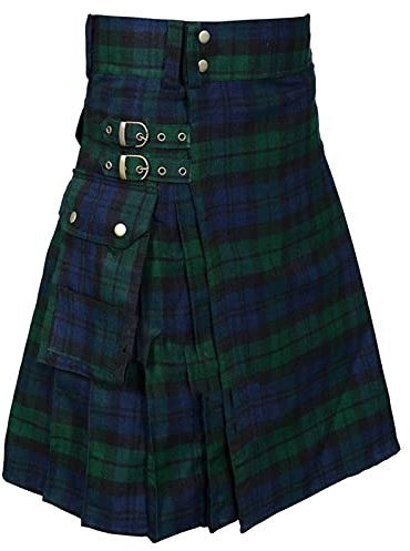 Herren Faltenrock im schottischen Stil Herren Karierter Rock Faltenrock mit aufgesetzten Taschen Faltenrock Herren Schottenrock mit Kontrasttaschen Schottischer Karo Kilt Faltenrock Hohe Taille
