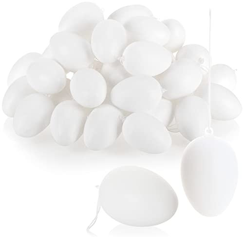 com-four® 36x Weiße Deko-Ostereier aus Kunststoff - Plastikeier zum Anmalen und Aufhängen - Kunststoffeier für die Dekoration zu Ostern