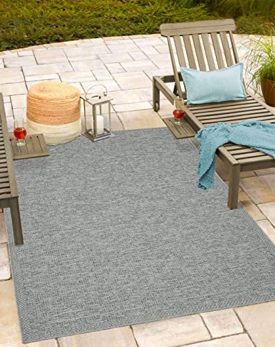 Mia´s Teppiche Denver robuster Outdoor Teppich, modern, Wetterfest & UV-beständig, für Balkon, Terrasse und Wintergarten, flach, auch für Küche oder Esszimmer, Grau, 80 x 150 cm