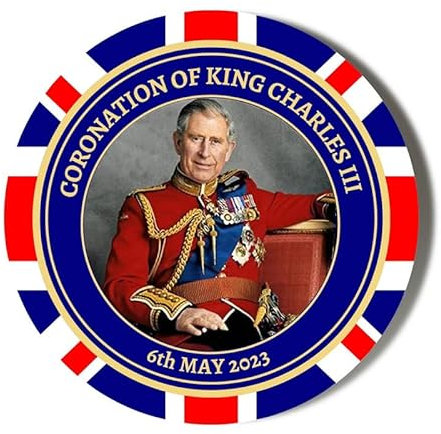 45mm Medium FRIDGE MAGNET to Commemorate King Charles III Coronation - Gold Circles With Union Jack Design