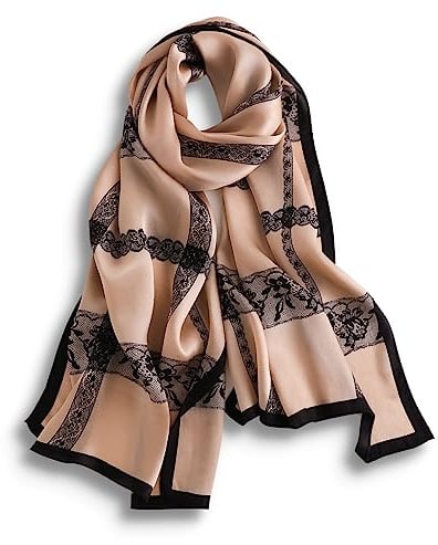 PoeticEHome Seidenschal Damen aus 100% Maulbeerseide, 170 x 53 cm | Weicher, leichter Langschal für Hals und Schultern; künstlerischer Print, ganzjährig tragbar und geschenkfertig verpackt
