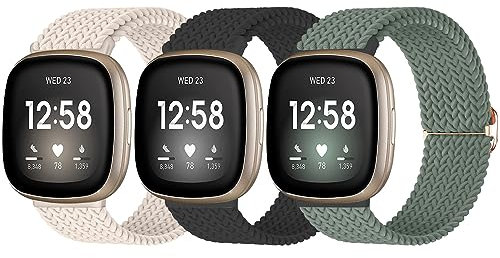 chinbersky 3 Stück Armband Kompatibel mit Fitbit Versa 3/Fitbit Versa 4/Fitbit Sense/Fitbit Sense2 Nylon Armband, Weiches Verstellbares Geflochtenes Ersatz-Sportband,Geeignet für Männer und Frauen