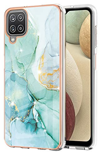 Knoowcase for Samsung Galaxy A12 Case Marble Silicone Samsung A12 Phone Case Shockproof Glitter Plated Gold Edges Protective Flexible TPU Rubber Skin Bumper Cover Girls Women, Green