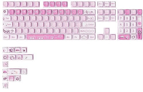 YUNZII Sakura Kitty Dye Sub Keycaps, 131 Pudding Keycaps Sublimation PBT Custom Keycaps with Key Puller for Cherry Gateron MX Switches Mechanical Gaming Keyboard (KSA Profile, Sakura Kitty)