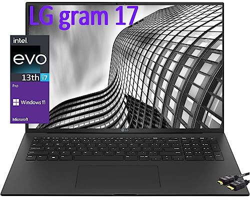 LG 2023 Gram 17 - Portátil de negocios ultra ligero, 13ª plataforma Intel Evo de 12 núcleos i7-1360P, 17.3 pulgadas IPS WQXGA (2560 x 1600) visualización 16:10, batería de 80 Wh, retroiluminada KB,