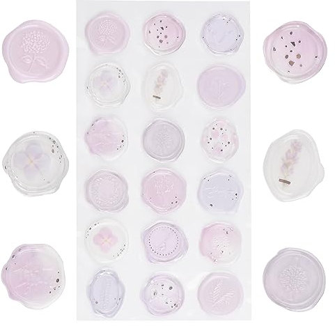 URROMA Transparente Wachssiegel-Aufkleber, 54 St點k, transparentes Acryl, Hellviolett, florales Thema, strahlend, selbstklebend, f黵 Umschl鋑e, Geschenkverpackungen, Scrapbooking