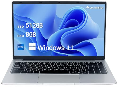 Auusda 14.1 Inch Laptop 8GB RAM 512GB SSD, 3TB Storage Expand, Celeron J4125 Up to 2.5 GHz, Thin and Light Laptop, 5G WiFi, IPS 2K FHD, Webcam, Mini HDMI, USB 3.0 x2, for Gamer Notebook