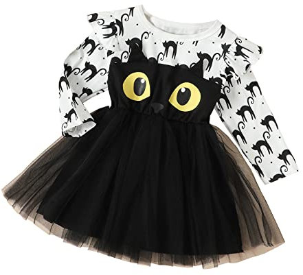 Fensterbild Adventskalender Cartoon Halloween Prints Mesh Tüll Prinzessin Kleid Rotes Für Mädchen (White, 2-3 Years)