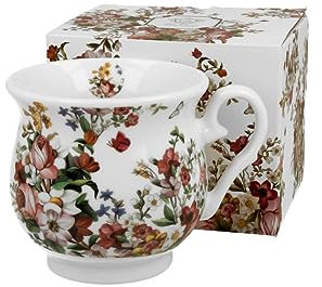 DUO FLORAL Becher 400 ml VINTAGE FLOWERS WHITE New Bone China Porzellan