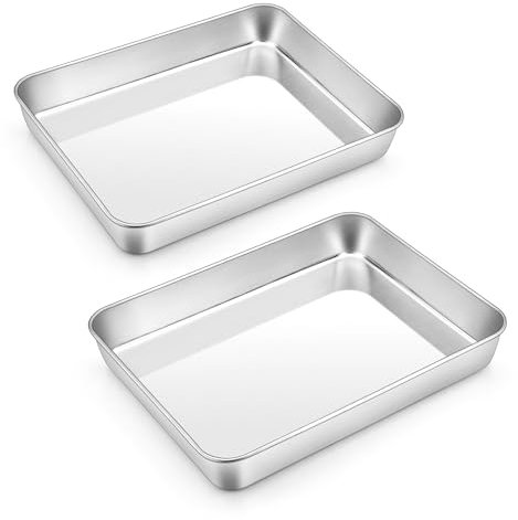 Backblech, Joyfair 2 Stück Edelstahl Klein Auflaufform Ofenblech, Rechteckig Tiefes Fettpfanne Kuchenblech zum Backen/Servieren/Braten, Ungiftig & Gesund, Ofenfest & Spülmaschinenfest - 23,8x18x5cm