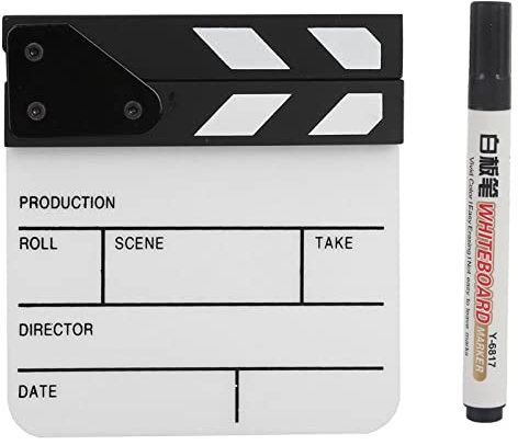 Filmregisseur-Schindel, Acryl, Kleine Englische Klapptafel, Trocken Abwischbar, für TV-Filmregisseure, Zum Schneiden von Video-Action-Szenen, Filmklappe mit (Schwarz-weißes