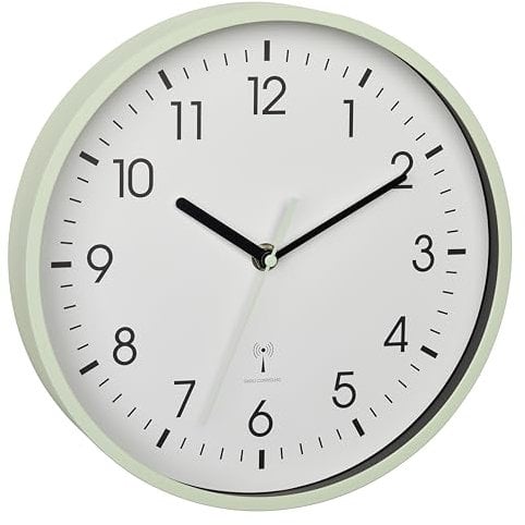 TFA Dostmann Reloj de Pared analógico inalámbrico 60.3550.04, Alta precisión, Moderno, analógico, Cubierta de Cristal, para Oficina, hogar, Regalo, 245 x 245 x 42 mm, Color Menta