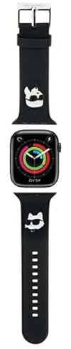 KARL LAGERFELD KLAWMSLKCNK Correa de reloj para Apple Watch 38/40/41 mm, correa negra de goma 3D Karl & Choupette Heads, Silicona