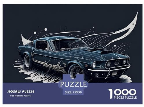 Puzzles 1000 Teile 1968 Quadratische Puzzles für Erwachsene und Kinder, Ford Mustang Schwarze Holzpuzzles Anspruchsvolle Spielpuzzles 1000 Teile (75 x 50 cm)