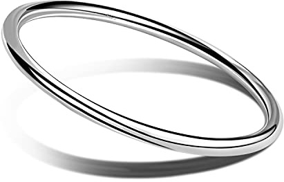 Dankadi Bracelet Jonc Poli Rond Large 4MM en 925 Argent Pour Femme, Lot Bracelet Plaqué Or Lisse Simple Classique Φ 60-65-68MM pour Cadeau Anniversaire Fête Mère Amie (Diamètre 68MM, Argent 1 pièce)