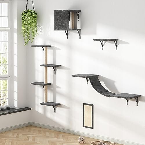 COZIWOW Wandmontierte Katzenmöbel, Katzenwandregale und Sitzstangen, schwimmende Katzenregale für die Wand, 5 Stück (Grau)