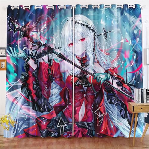 Fadaing Anime Verdunkelungsvorhänge Anime Mädchen Fantasy Blickdicht Vorhänge Cartoon Mädchen Manga Japanisch Verdunkelungsvorhang Für Schlafzimmer Kinderzimmer (220x215cm(BxH)/ 110x215cmx2,8)