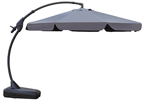 Grand patio Parasol avec pied de parasol en aluminium - Angle d'inclinaison réglable - Parasol de marché avec manivelle - Pour jardin, balcon, terrasse, gris, 3×3 M