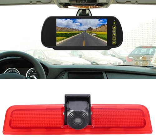 HD Bremsleuchte Rückfahrkamera mit 7 Zoll Rückspiegel Monitor, Transporter Nachtsicht Rückfahrkamera Ersatz für VW Caddy Life 2K Facelift III Kasten 2KA Kombi Cross Maxi Tdi dritte 3 2003-2014 Bj