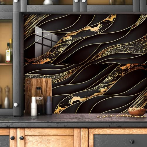 Piastrelle Adesive Cucina 10x10 Nero E Oro Piastrelle Adesive Bagno Pavimento Adesivo Paraschizzi Cucina Adesivo Piastrelle Ceramica Carta Adesiva per Mobili Vintage（10 pezzi）