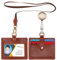Wonderpool Porte Badge horizontal cuir avec cordon tour de cou amovible et clip rétractable badge, emplacements cartes porte-carte pour badges carte et permis de conduire (Brun rouge)
