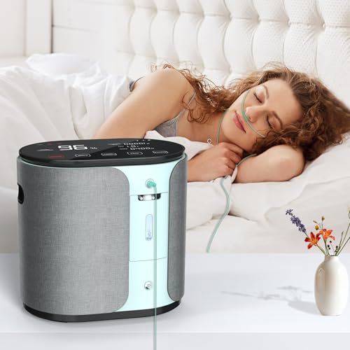 Creliver Concentrador de oxígeno KE-Y202W, dispositivo de oxígeno para el hogar, caudal ajustable de 1-9 l/min, concentrador de oxígeno 96% de alta pureza, suministro continuo de oxígeno de 24 horas,