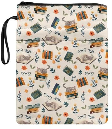 Wanyint Book Sleeve Washable Book Cover for Book Lovers Book Protector with Zipper 11.4 x 8.7 Inch for Teen Girls and Boys, Cat Flower Book Sunglasses Print