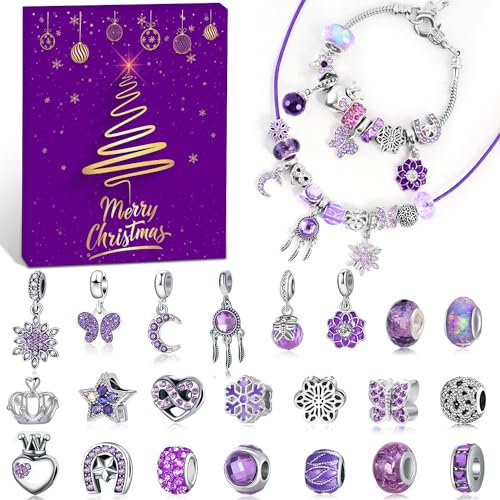 Schmuck Adventskalender 2024 Frauen Mädchen, Adventskalender Schmuck Teenager mit 1 Kette, 1 Armbänder, 22 Charms, Weihnachtskalender Geschenk für Mädchen Frauen Freundin