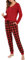 Vlazom Pyjama Femme Hiver Ensembles de Pyjama à Manche Longue Col en V Vêtements de Nuit à Carreaux Chaud Long，A-Rouge，L