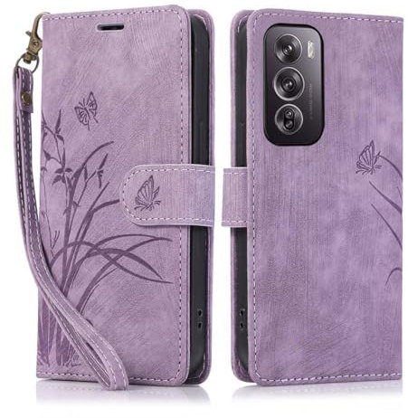 KQXG Cover per Oppo Reno 12 Pro 5G - Custodia a Libro Magnetica Portafoglio in Pelle Sintetica con Calamita, Flip Antiurto in Silicone -Viola