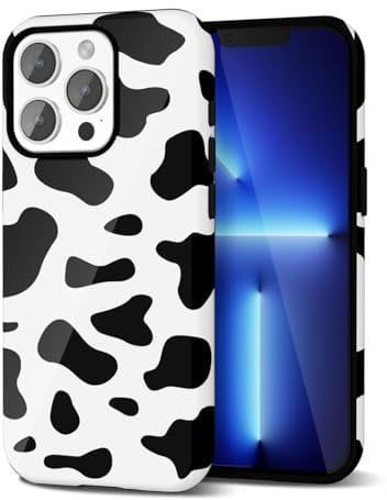 Svanove Cow Print Phone Case for iPhone 13 Pro Max Case Girly Trendy Pattern, Retro Cool Animal Print, Luxury Cute Case for Women Girl, Glossy Aesthetic Y2k Hard Shell Plastic Slim Cover, Black