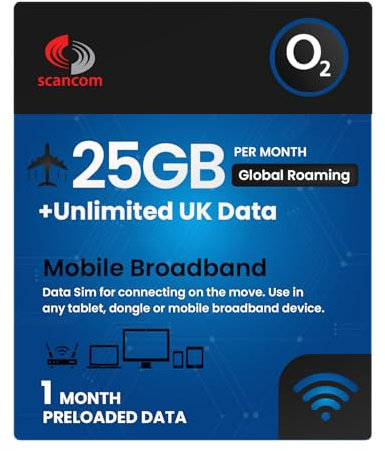 O2 Global Roaming Data Sim - 25GB Roaming Data in Europe & USA + Unlimited UK Data - Perfect for unlocked Phones and Wifi Routers - Activate when you receive the SIM (1 Month)